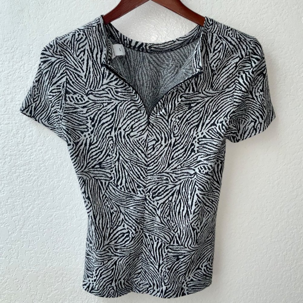 CLUB MONACO Zebra Print Top Black White Knit - Picture 7 of 10